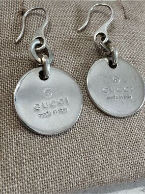 Gucci Sterling Silver Tone Disc Drop Earrings - Made in Italy